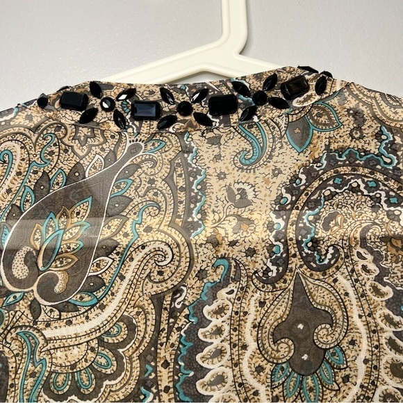 Laura Ashley Silk Paisley Fly-Away Beaded Long Sleeve Blouse Flowy Mature - Picture 10 of 10